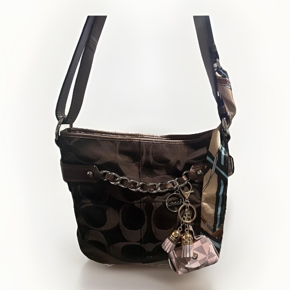 Coach Signature File Bag Brown Bronze Metallic Leather Crossbody F19730